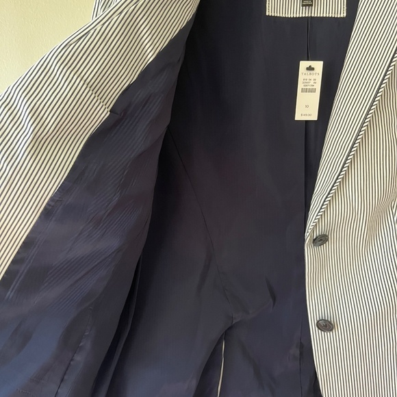 Talbots Sz 10 Navy White Striped Piped Blazer Jacket Patch Pockets Fully Lined - Picture 5 of 11